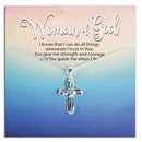 Dicksons - Woman of God - Ribbon Cross Heart CZ Stone Center - 18 Inch Silver Plated Stainless Steel Cable Chain Women's Necklace