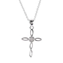 Dicksons 18 inch Elegant Silver-Toned Open Ribbon Cross Necklace for Women Fluid Design with Central CZ Stone Faith Jewelry