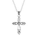 Dicksons 18 inch Elegant Open Bud Cross Necklace for Women Intricate Sterling Silver Design with Central CZ Stone Faith Jewelry