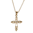 Dicksons 18 inch Elegant Open Bud Cross Necklace for Women Intricate Gold Plated Design with Central CZ Stone Faith Jewelry