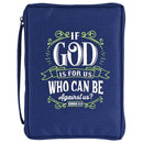 If God is for Us - Romans 8:31-10.25 x 7.12 Inch Navy Blue Polyester Bible Case Cover