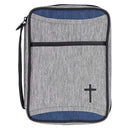 Dicksons Embroidered Cross Blue and Grey Large 600 Denier Polyester Zipper Bible Cover With Handle