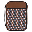 Dicksons Decorative Zippered Men's Bible Cover Book Case with Carry Handle for Church Travel Large 7.25 x 10.25 Inch Polyester Argyle Cross Pattern Brown