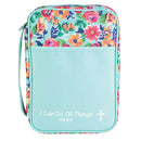 Dicksons I Can Do All Things Blue Floral Large Print Canvas Zippered Bible Cover with Handle