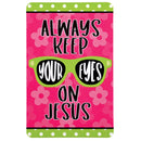 Dicksons Always Keep Your Eyes On Faith Themed Hot Pink and Lime Green 2.5 x 4 Paper Encouraging Durable Laminated Bookcard Bookmark, Pack of 12