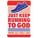 Dicksons Just Keep Running Faith Themed Red, White, and Blue 2.5 x 4 Paper Encouraging Durable Laminated Bookcard Bookmark, Pack of 12