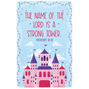 Dicksons Strong Tower Name Faith Castle Themed Sky Blue and Pink 2.5 x 4 Paper Encouraging Durable Laminated Bookcard Bookmark, Pack of 12