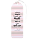 Dicksons Take Heart I Have Overcome The World Striped Pink and Grey 2 x 6 Paper and Tassel Curved Top Encouraging Tassel Bookmark, Pack of 12