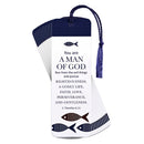 Man of God - 1 Timothy 6:11-6 x 2 Inch Navy Blue and White Cardstock Tassel Bookmark Place Keeper; Pack of 12