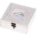 Child Of God - Teal Leaf Design - 6 x 6 x 2.25 Inch Distressed White MDF Wood Petite Musical Jewelry Box Plays Amazing Grace