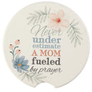 Dicksons Never Underestimate A Mom Fueled by Prayer Yellow 2.75 x 2.75 Ceramic Car Coasters Protective Cupholder Liner, Set of 2