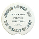 Dicksons Jesus Loves Me Distressed White 2.5 inch Ceramic Car Coasters Set of 2