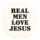 Dicksons Real Men Love Jesus Black and White 2.5 Inch Ceramic Car Coasters Pack of 2