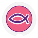 Dicksons Fish Symbol Pink and Purple 2.7 x 2.7 Ceramic Moisture Absorbing Auto Cupholders, Pack of 2