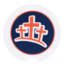 Dicksons Triple Cross Graphic Navy Blue and Orange 2.7 x 2.7 Ceramic Moisture Absorbing Auto Cupholders, Pack of 2