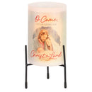 Dicksons Christmas Hurricane Candle Glass Holder with Black Stand 4 x 8 Inch Metal and Glass Christ is Lord