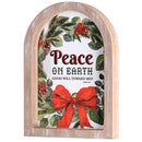 Dicksons Decorative Christmas Arched Frame Hanging Wall Sign 9 x 12.75 Inch MDF Wreath Bow Peace On Earth