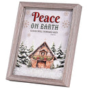 Dicksons Decorative Christmas Frame Hanging Wall or Tabletop Sign 9 x 11 Inch MDF Cabin In Snow Peace On Earth