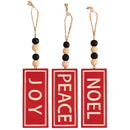 Dicksons Joy, Peace, and Noel Red and White 4 Inch Resin Beaded Hanging Christmas Ornament Set of 3