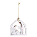 Dicksons Decorative Holiday Hanging Christmas Tree Ornament 3.5 x 4 Inch Resin Holy Family Creche White and Gold