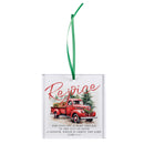 Dicksons Decorative Holiday Hanging Christmas Tree Ornament 3 Inch Glass Rejoice Red Truck with Trees