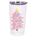 Dicksons Festive Christmas Travel Tumbler Cup 20 Ounce Stainless Steel Pink Plaid Joy Tree