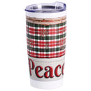 Dicksons Festive Christmas Travel Tumbler Cup 20 Ounce Stainless Steel Peace on Earth Plaid
