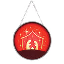 Dicksons Festive Christmas Suncatcher Hanging Ornament for Window 6 Inch Glass and Metal Red Holy Family Nativity