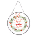 Dicksons Festive Christmas Suncatcher Hanging Ornament for Window 6 Inch Glass and Metal Wreath Joy to The World