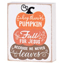 Dicksons Decorative Thanksgiving Plaque Tabletop Block Sign 3 x 4 Inch MDF Pumpkins Fall for Jesus