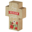Dicksons Reason for The Season Red and Natural Brown 4 Inch Decorative Tabletop Block Cross