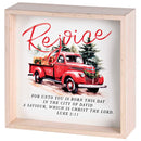 Dicksons Decorative Christmas Double Sided Tabletop Block Sign 9.5 x 9.5 Inch Wood Red Truck Rejoice