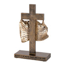 Dicksons Tabletop Cross Sculpture Figurine 8 x 5 Resin Distressed Bronze Toned Cross with American Flag