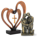 Dicksons Praying Husband and Wife 5 inch Bronze Figurine & It Takes Three Heart and Cross 8.5 x 9.5 Brown Pedestal Decoration, Resin Stone Table Top 2-Piece Set