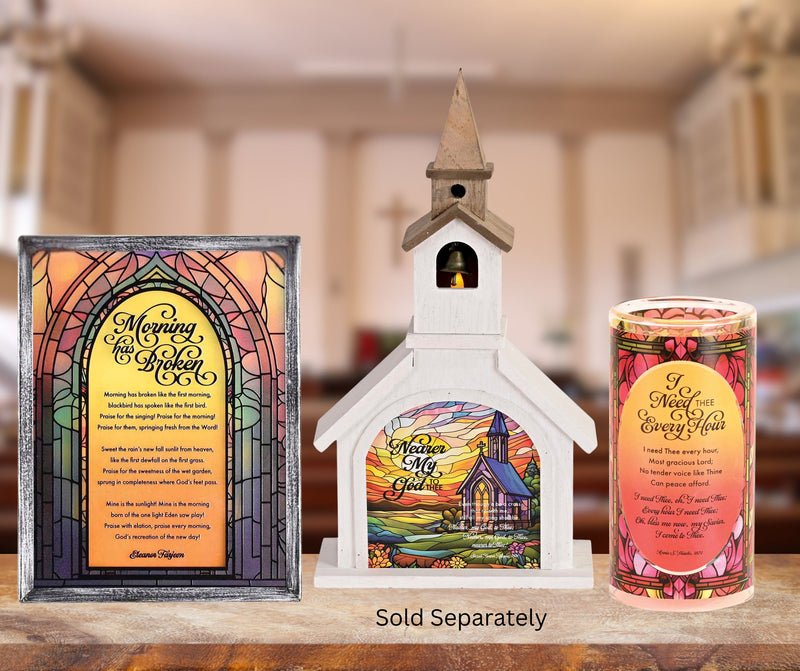 Dicksons, Classic Hymns, Inspirational Christian, 14.5 inch Tall, Table Top Decoration, Church Village Figure, Includes LED Tea Light Holder, Nearer My God to Thee