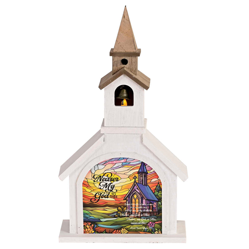 Dicksons, Classic Hymns, Inspirational Christian, 14.5 inch Tall, Table Top Decoration, Church Village Figure, Includes LED Tea Light Holder, Nearer My God to Thee