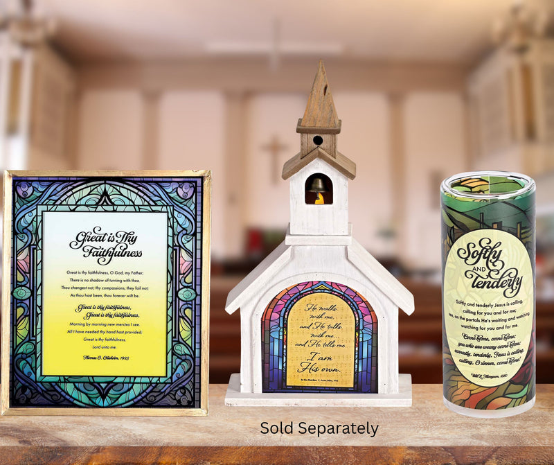 Dicksons, Classic Hymns, Inspirational Christian, 14.5 inch Tall, Table Top Decoration, Church Village Figure, Includes LED Tea Light Holder, In The Garden