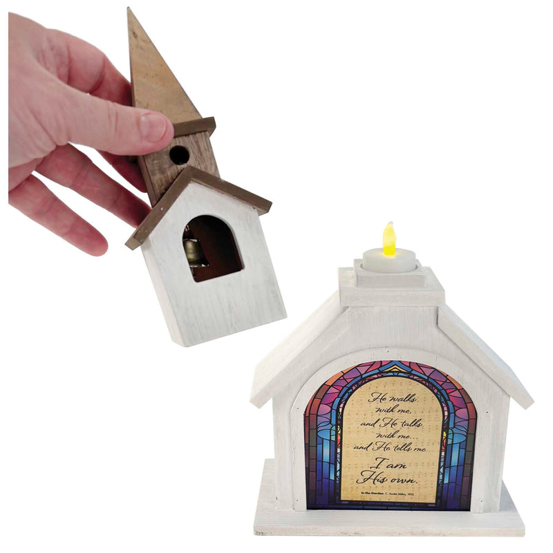 Dicksons, Classic Hymns, Inspirational Christian, 14.5 inch Tall, Table Top Decoration, Church Village Figure, Includes LED Tea Light Holder, In The Garden