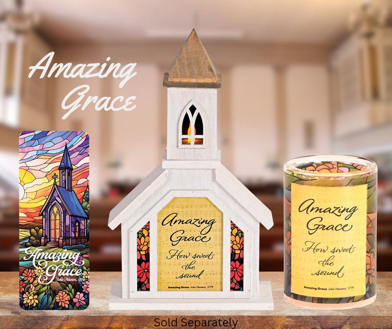 Dicksons, Classic Hymns, Inspirational Christian, 14.5 inch Tall, Table Top Decoration, Church Village Figure, Includes LED Tea Light Holder, Amazing Grace