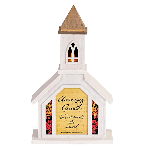 Dicksons, Classic Hymns, Inspirational Christian, 14.5 inch Tall, Table Top Decoration, Church Village Figure, Includes LED Tea Light Holder, Amazing Grace