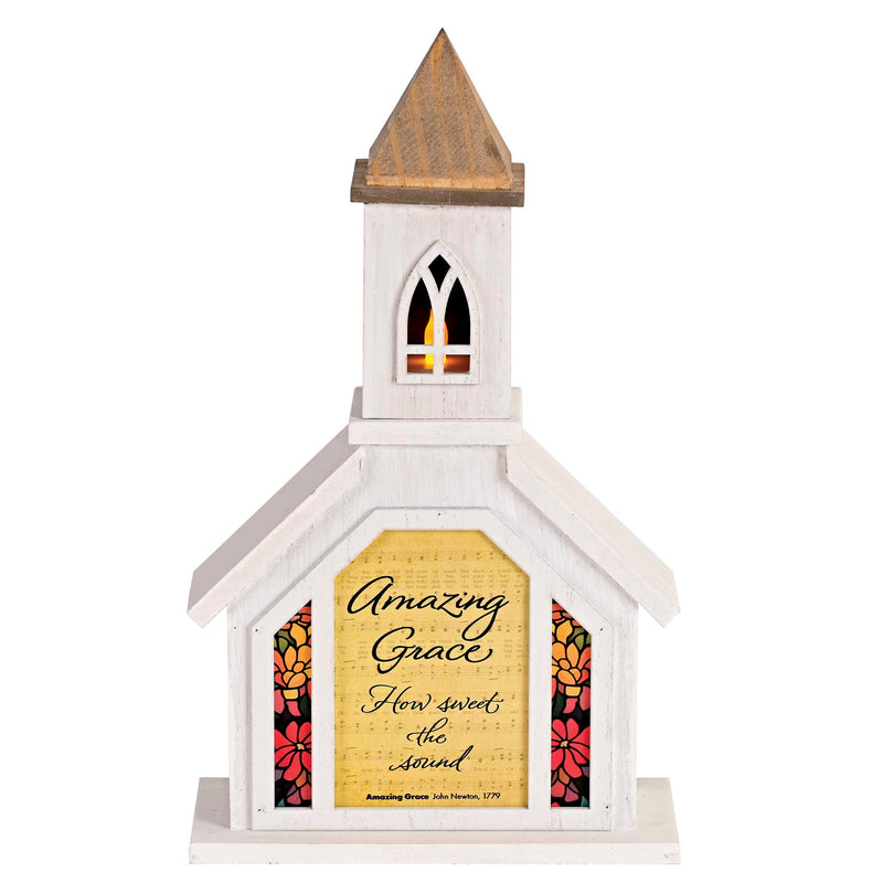 Dicksons, Classic Hymns, Inspirational Christian, 14.5 inch Tall, Table Top Decoration, Church Village Figure, Includes LED Tea Light Holder, Amazing Grace