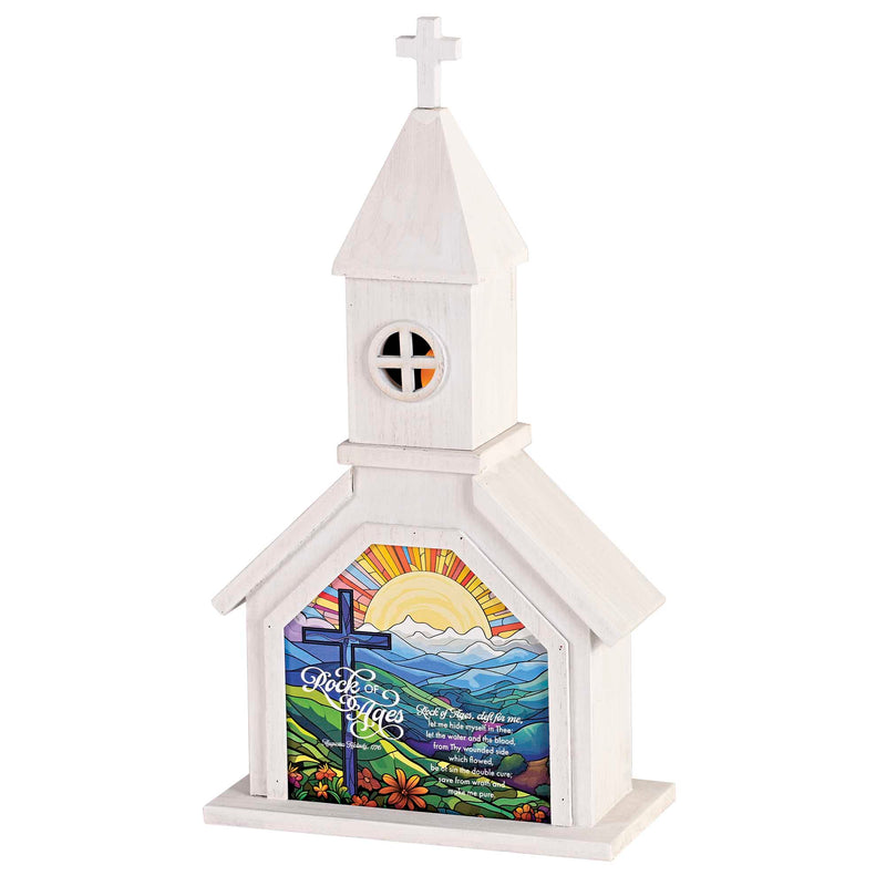 Dicksons, Classic Hymns, Inspirational Christian, 14.5 inch Tall, Table Top Decoration, Church Village Figure, Includes LED Tea Light Holder, Rock of Ages