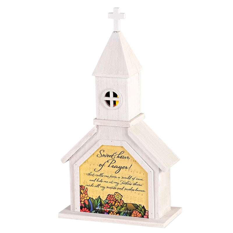 Dicksons, Classic Hymns, Inspirational Christian, 14.5 inch Tall, Table Top Decoration, Church Village Figure, Includes LED Tea Light Holder, Sweet Hour of Prayer