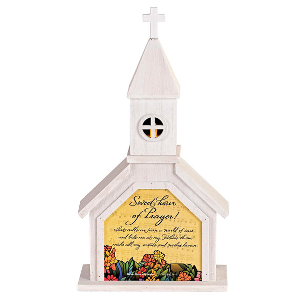 Dicksons, Classic Hymns, Inspirational Christian, 14.5 inch Tall, Table Top Decoration, Church Village Figure, Includes LED Tea Light Holder, Sweet Hour of Prayer