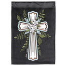 Dicksons Floral Greenery Cross Black, White, And Green 13 x 18 Polyester Outdoor Decorative Garden Sidewalk Front Yard Flag