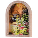 Dicksons Inspirational Christian Wall Hanging Rustic Farmhouse Arched Window Wall Décor 11 x 15 Inch Glass With Distressed Wood Frame Word Of Our God Stands Forever