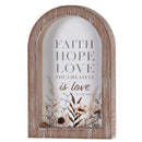 Dicksons Inspirational Christian Wall Hanging Rustic Farmhouse Arched Window Wall Décor 5 x 8 Inch Glass With Distressed Wood Frame Faith Hope Love