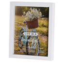 Dicksons Life Is A Beautiful Ride - Bicycle with Basket of Daisy Flowers - 11 x 9 Inch White MDF Wood and Glass Shadowbox Block Sign