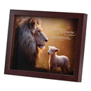 Dicksons Peace and Harmony Lion Lamb - Proverbs 16:7-11 x 9 Inch Walnut Brown MDF Wood and Glass Shadowbox Block Sign
