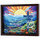 Dicksons, Classic Hymns, Inspirational Christian, 17 x 13 inch Woodgrain Frame, Stain Glass Look, Shadow Box, Wall Hanging or Shelf Decor, For The Beauty of The Earth